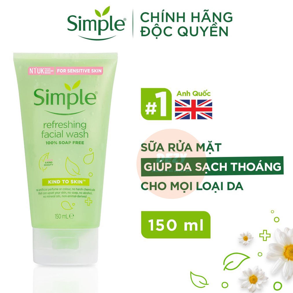 Sữa Rửa Mặt Simple CHÍNH HÃNG Cleanser Wash Cho Da Nhạy Cảm - Srm Gel Sửa Rửa Mặt Trắng Da Chăm Sóc Da Mụn Unilever Dezy | BigBuy360 - bigbuy360.vn