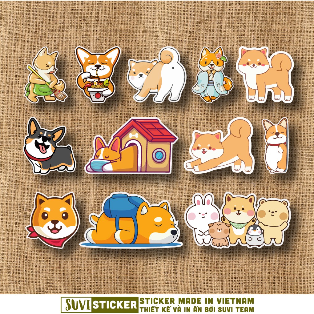 Sticker Shiba and Corgi chống nước sticker dán laptop, điện thoại, đàn guitar, mũ bảo hiểm, vali. MSP: A05