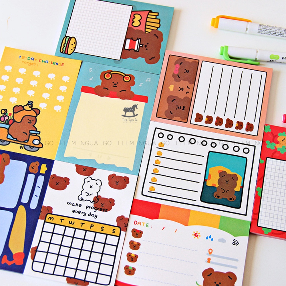 Tập 50 Note Gấu Nâu Giấy Note Ghi Chú Cute Dễ Thương Trang Trí Bullet Journal - Tiệm Ngựa Gỗ