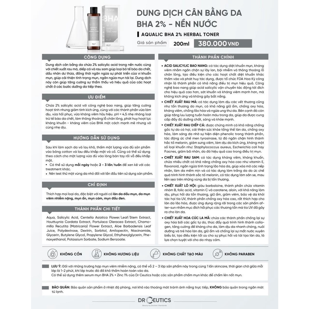 TONER CÂN BẰNG DA BHA 2% - NỀN NƯỚC - DrCeutics AQUALIC BHA 2% HERBAL TONER | UNKNOWN BEAUTY