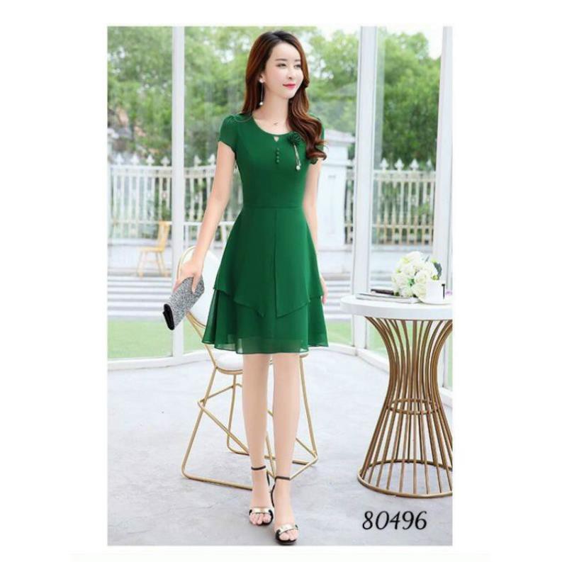 < size M, L, XL > Đầm nữ dáng xòe Chất chiffon 2 lớp cao cấp, thiết kế chuẩn dáng, kết hoa vải gắn ngọc | BigBuy360 - bigbuy360.vn