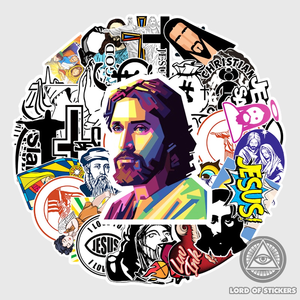 Set 50 Hình Dán Sticker Chúa Jesus Chống Thấm Nước Trang Trí Mũ Nón Bảo Hiểm, Ván Trượt, Laptop, Điện Thoại, Vali, Sổ