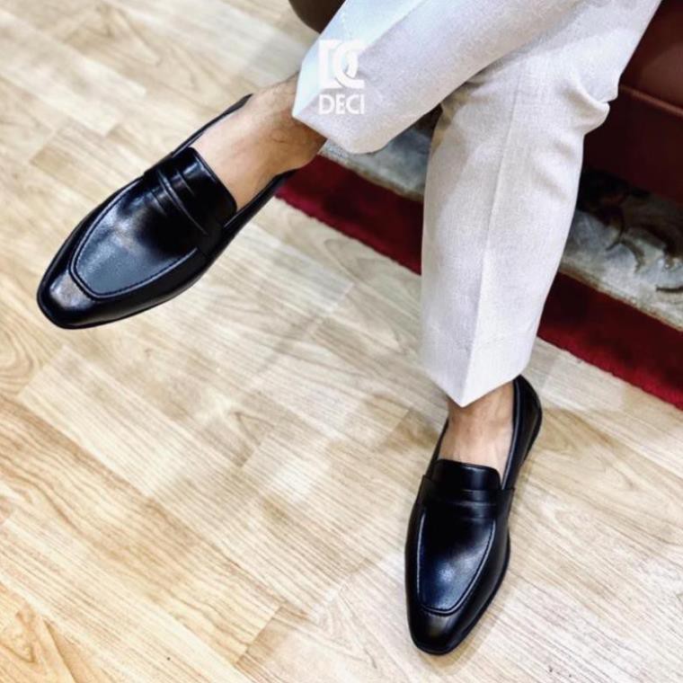 Giày lười nam loafer da công sở màu đen đế cao su DECI Dx15