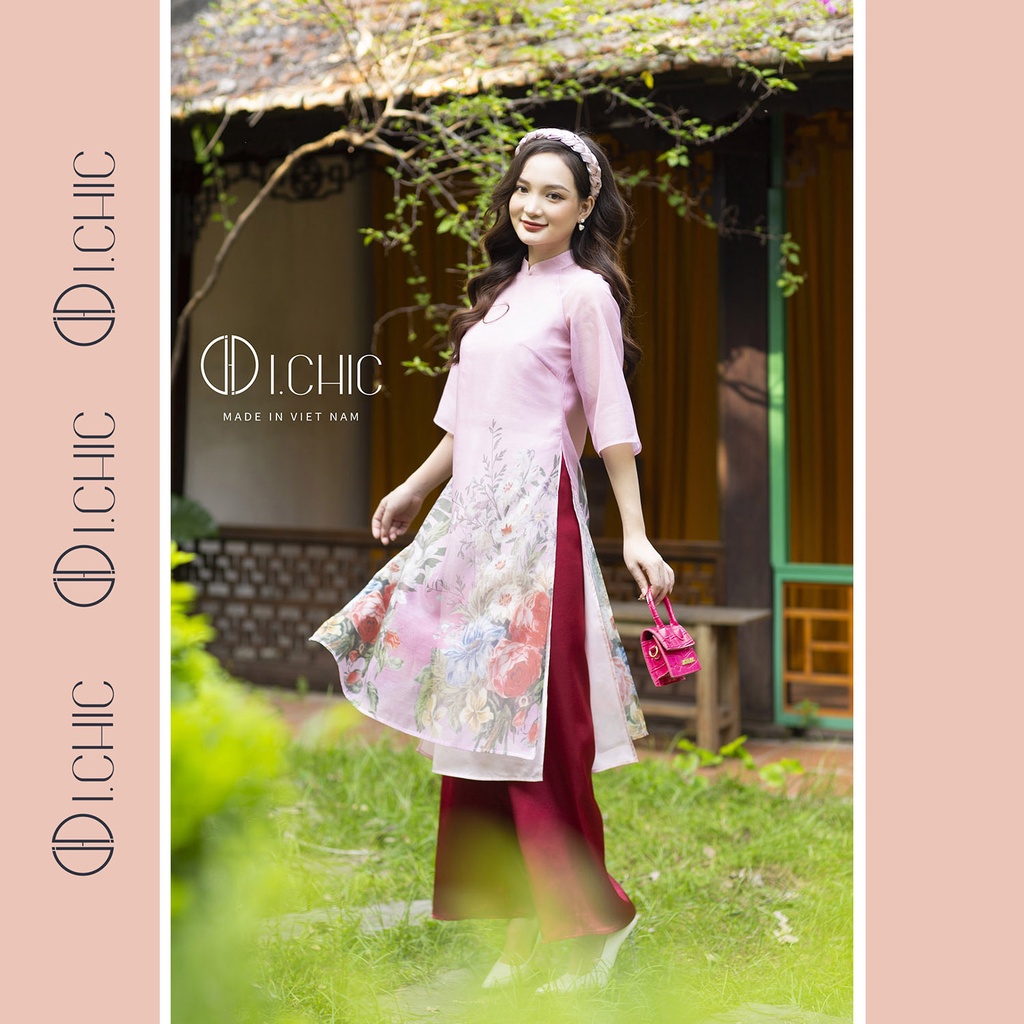 ICHIC - Áo Dài Cách Tân Hương Xuân Hồng Thiết Kế Tơ Cao Cấp