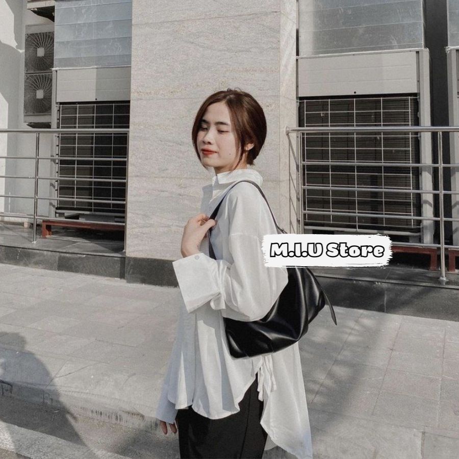 Áo Sơ Mi Cổ Đức Dài Tay Vạt Bầu Thắt Nơ Chất Lụa Trượt Tằm Siêu Mát