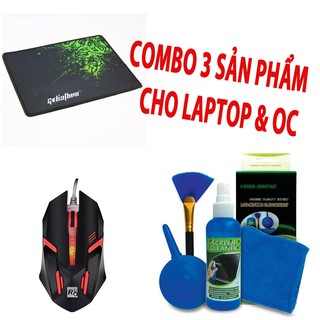 COMBO CHUỘT R8 CHUYÊN DỤNG GAME ONLINE+ LÓT CHUỘT 18X20 + BỘ VỆ SINH LAPTOP