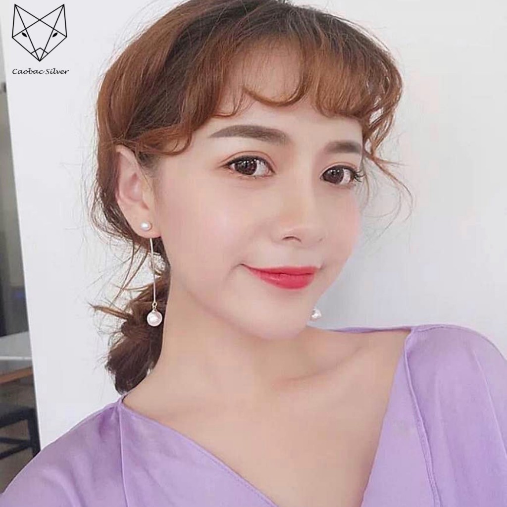Khuyên Tai Bạc Nữ S925 CaoBac Silver Khuyên Sợi Dài Đính Ngọc Trai Nhân Tạo Sang Trọng - SKT02