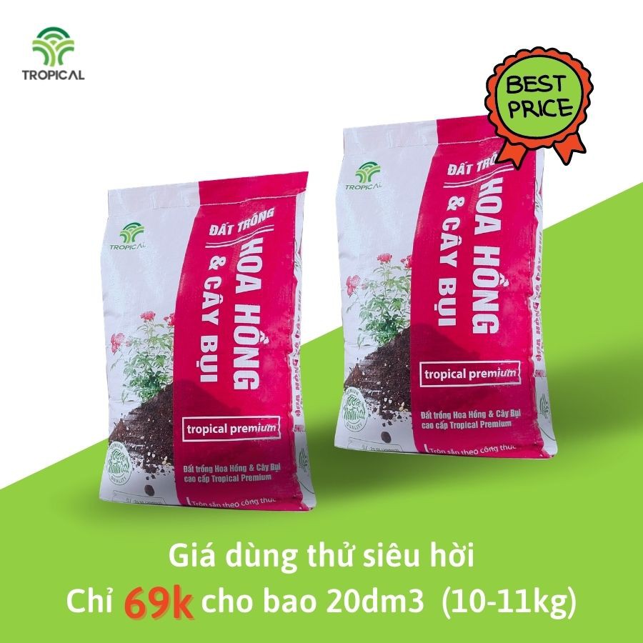 Đất trồng Hoa hồng và cây bụi cao cấp Tropical Premium - 20dm3 - Ban Công Xanh