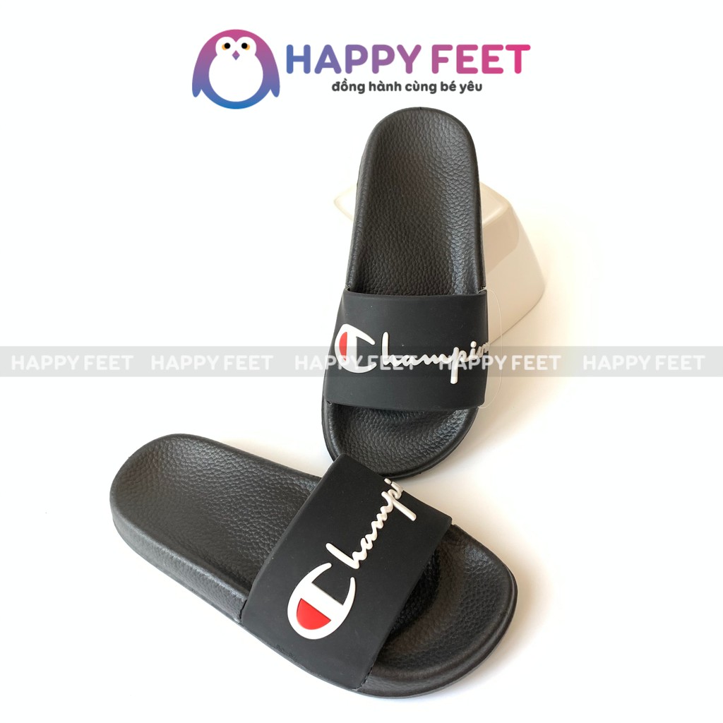 Dép trẻ em Happy Feet no288 chữ Champion siêu mềm chống trơn trượt, lê cao su đúc cho bé trai bé gái