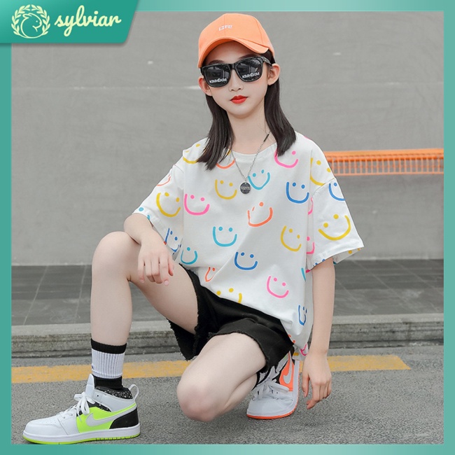 Áo Thun Cổ Tròn Tay Ngắn Dáng Rộng In Họa Tiết Hoạt Hình Thời Trang Mùa Hè Cho Bé 4-10 Tuổi