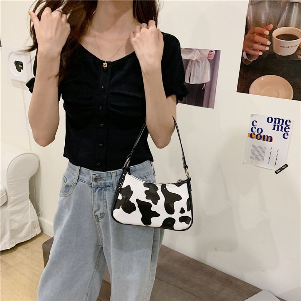 (Hottrend) Túi kẹp nách nữ vân bò sữa bóng KR369- Da Pu bóng cao cấp, Size 23, Vân loang sành điệu- KARA 369 | BigBuy360 - bigbuy360.vn