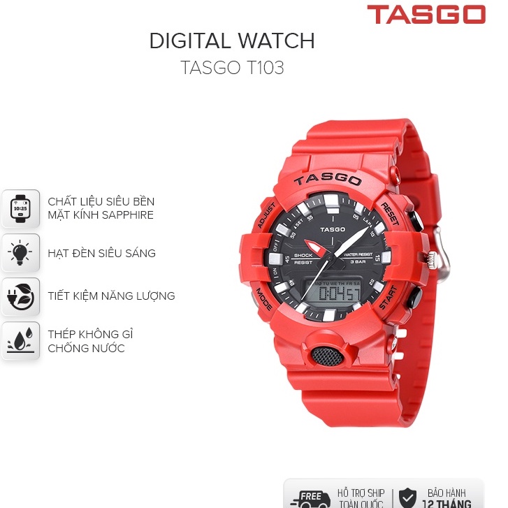 Đồng hồ thể thao nữ TASGO cá tính thiết kế độc đáo mặt kính sapphire chống trày dây đeo cao cấp bảo hành 12 tháng T103