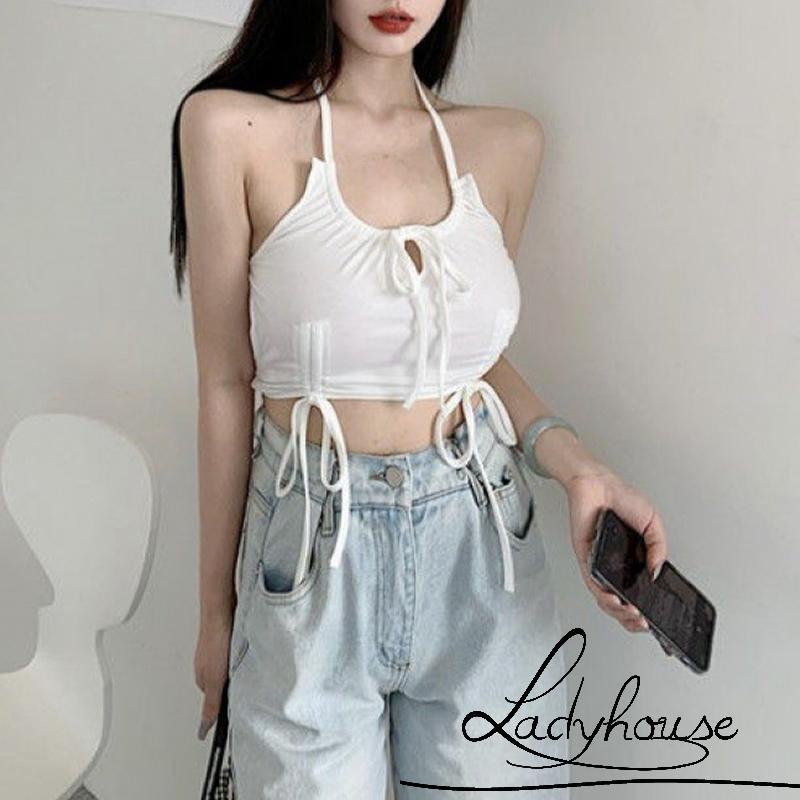 Áo Croptop Không Tay Hở Lưng Màu Sắc Đơn Giản Cho Nữ
