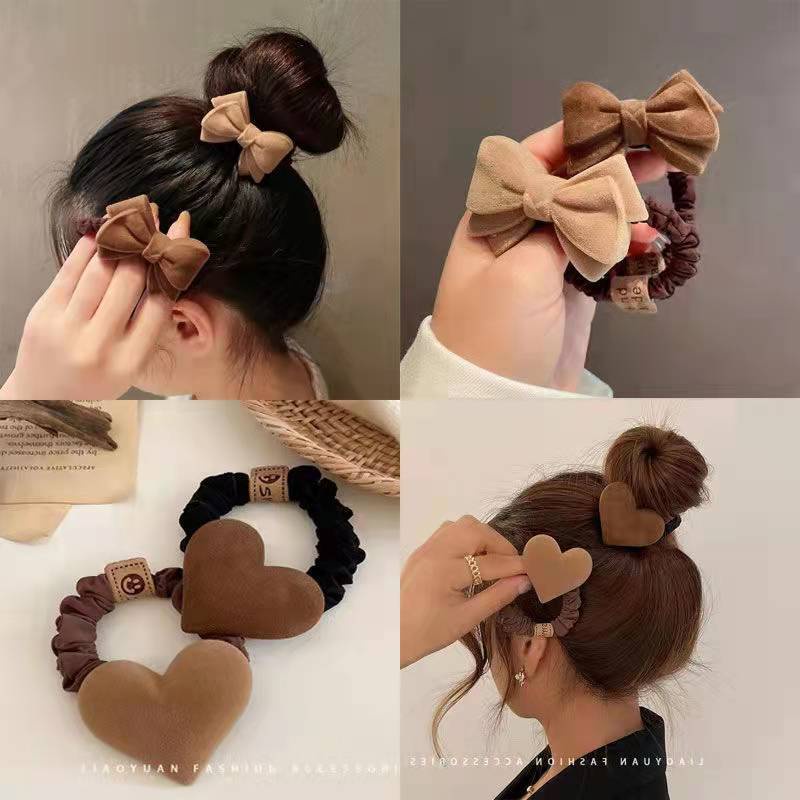 Dây Buộc Tóc Cao Su Hình Tròn In Họa Tiết Trái Tim Thời Trang Cho Nữ