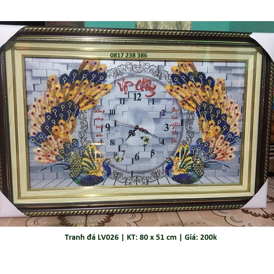 Tranh đính đá đồng hồ vợ chồng Y8065 (80 x 51 cm)