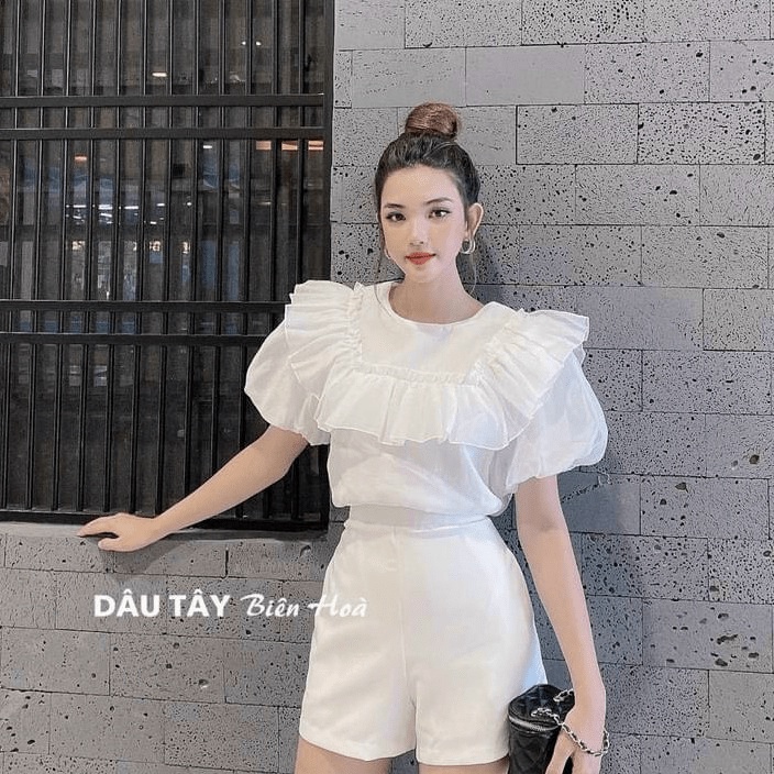 SÉT BỘ ĐI CHƠI ÁO TƠ PHỐI QUẦN CẠP CAO MÀU TRẮNG TINH KHÔI SANG CHẢNH PU HHP FASHION