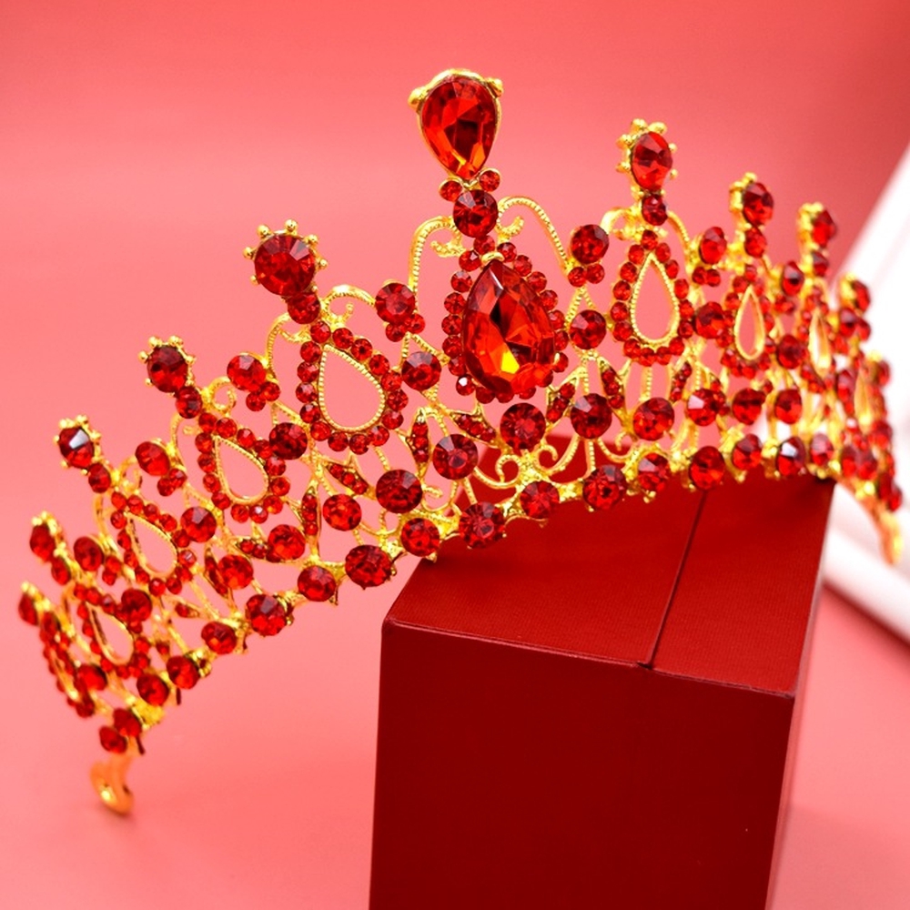 Vương miện cài tóc cô dâu đính đá màu đỏ thiết kế sang trọng