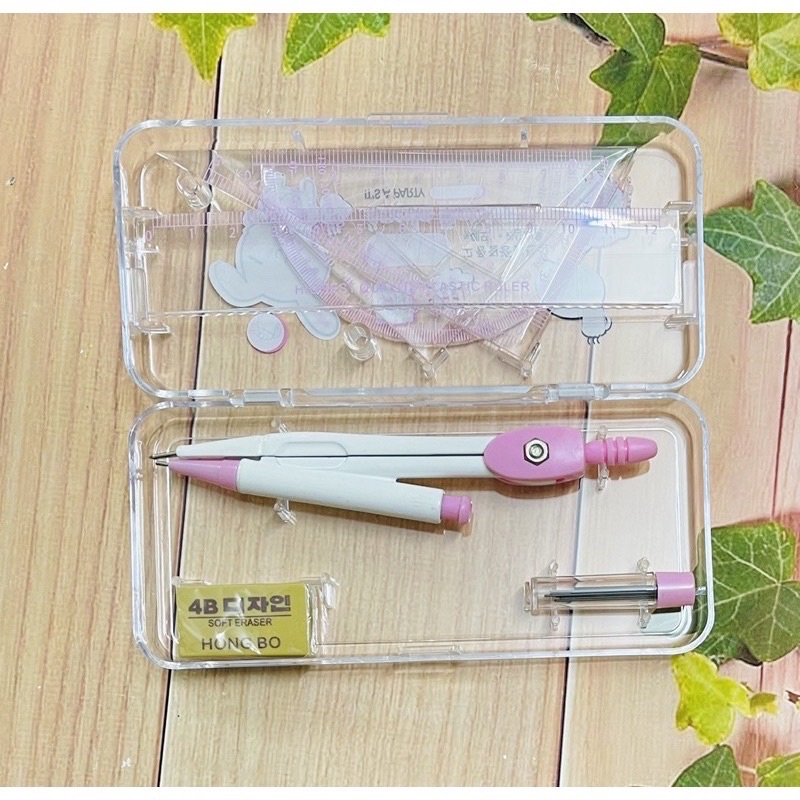 Bộ compa 7 món -thước thẳng, eke, đo độ, tẩy, ngòi chì