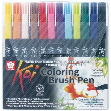 BÚT CỌ MÀU NƯỚC SAKURA BỘ 12 MÀU, KOI COLORING BRUSH PEN