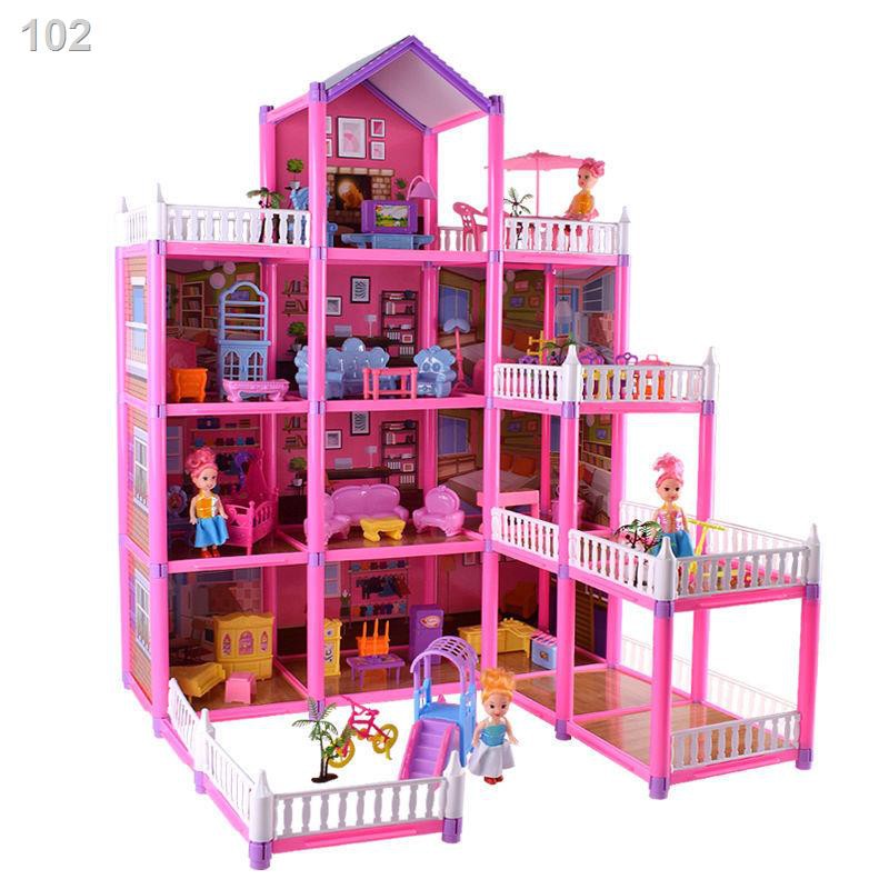 Nhà chơi cho trẻ em lắp ráp nhà búp bê Barbie biệt thự hộp quà set lâu đài công chúa mô phỏng ngôi nhà cô gái đồ chơiJ