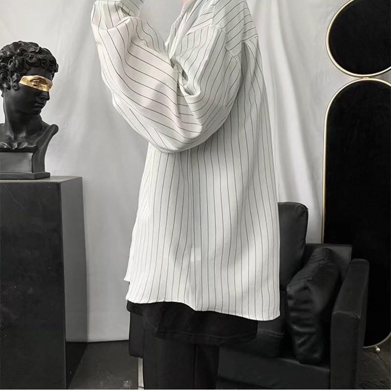 Áo Sơ Mi Nam Dài Tay Họa Tiết Sọc Trắng/Đen Thời Trang