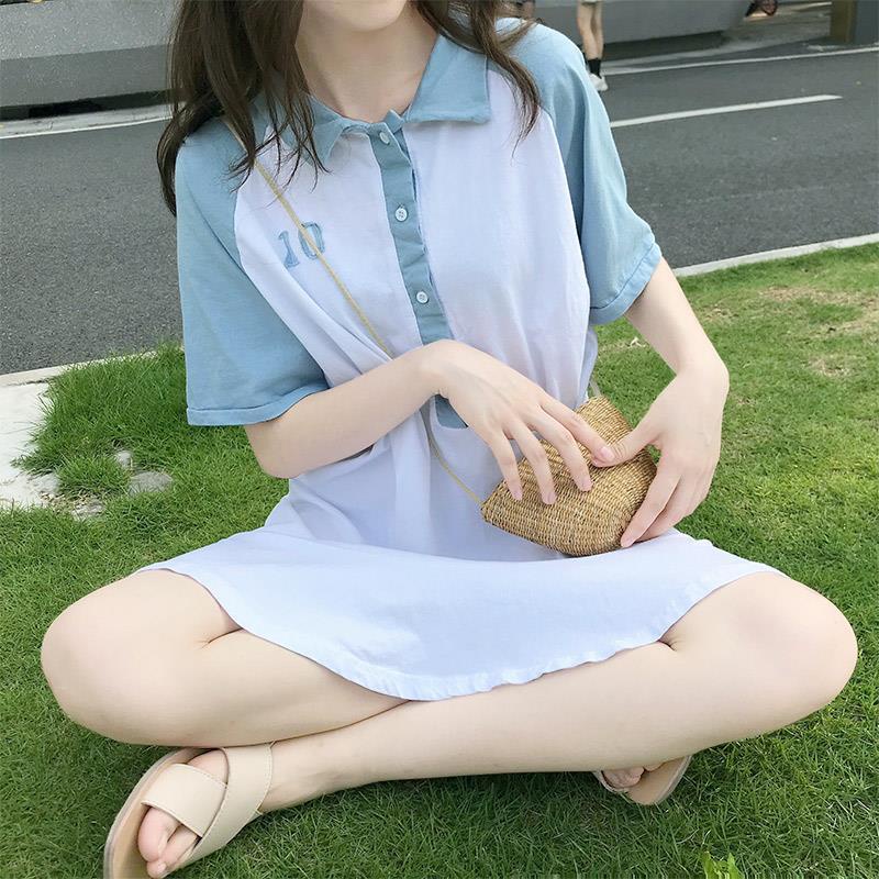 Đầm Cổ Polo Dáng Rộng Ngắn Phong Cách Preppy Thời Trang Mùa Hè 2022 Mới Mẻ Dành Cho Bạn Nữ 145