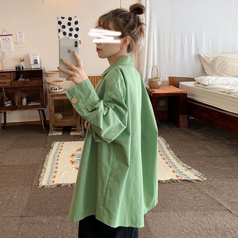 IELGY Áo sơ mi polo tay dài dáng rộng phong cách hàn quốc cổ điển