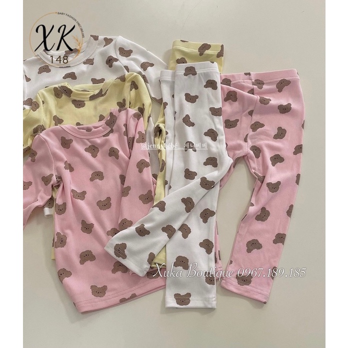 Bộ quần áo dài tay hình gấu mặc nhà Hàn Quốc cho bé [Jennybebe] Quần áo trẻ em Thu Đông 2021 [Ảnh thật Shop tự chụp]