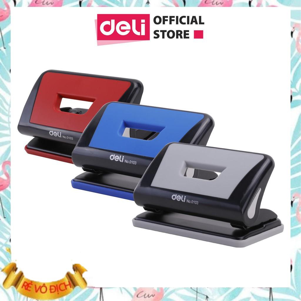 Máy đục lỗ 10 tờ Deli, Xanh dương, Đỏ, Ghi xám - 1 cái E0103