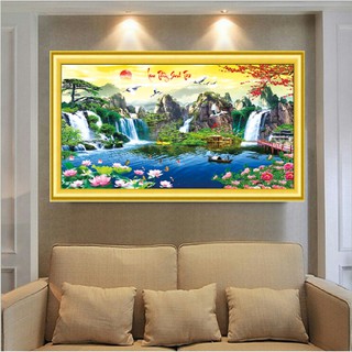 Tranh đính đá Lưu thủy sinh tài 160 x 85cm