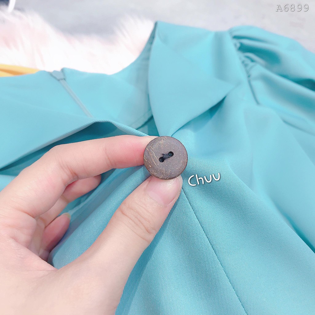 Áo peplum công sở nữ kiểu xếp li bo chun phần eo đính nút gỗ CHUU A6899