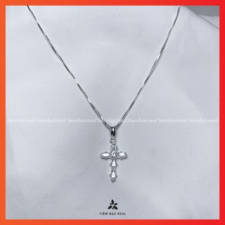 Dây chuyền thánh giá viền đá đẹp, dây chuyền bạc ta nguyên chất dễ phối đồ