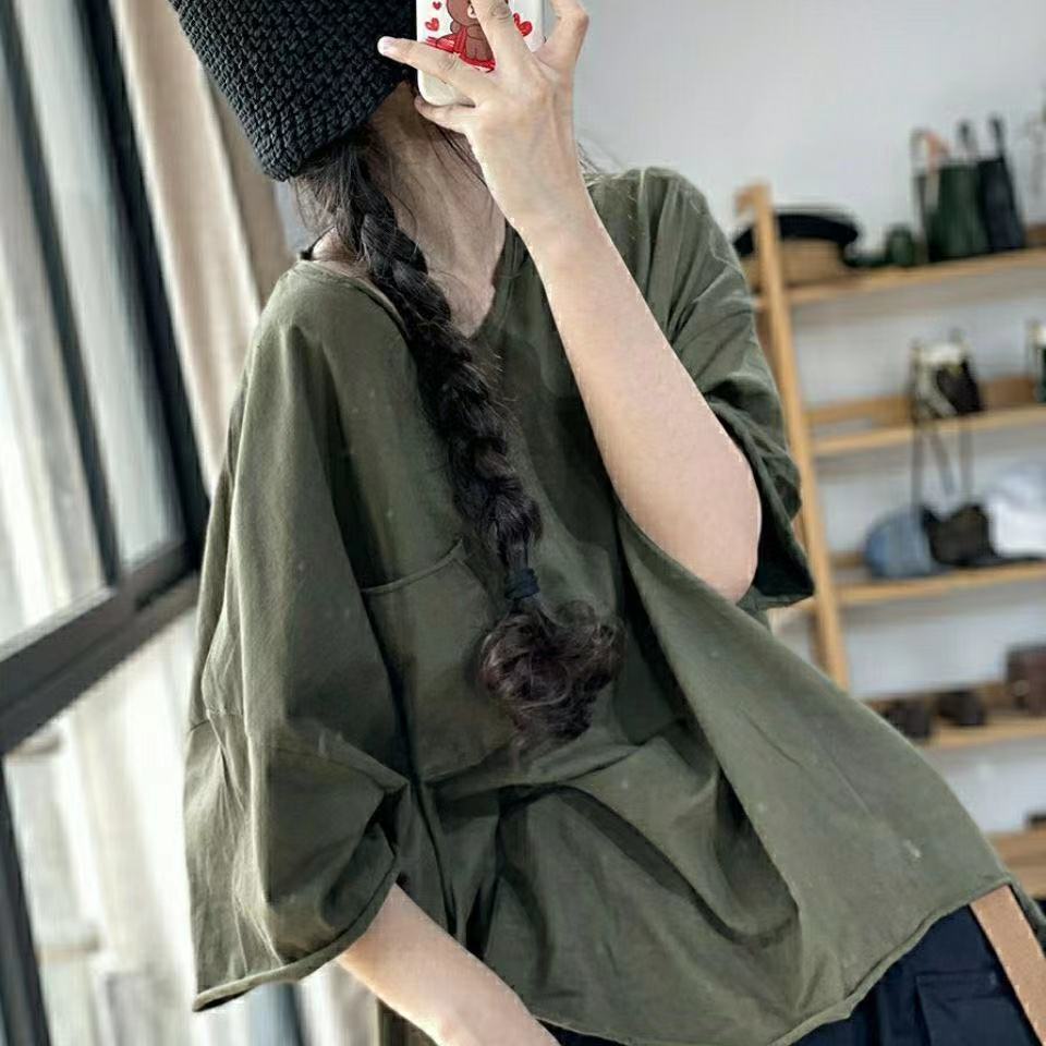 Áo Thun Ngắn Tay Dáng Rộng Lưng Ngắn Vải Cotton Mỏng Màu Trơn Kiểu Hàn Quốc Thời Trang Mùa Hè Cho Nữ