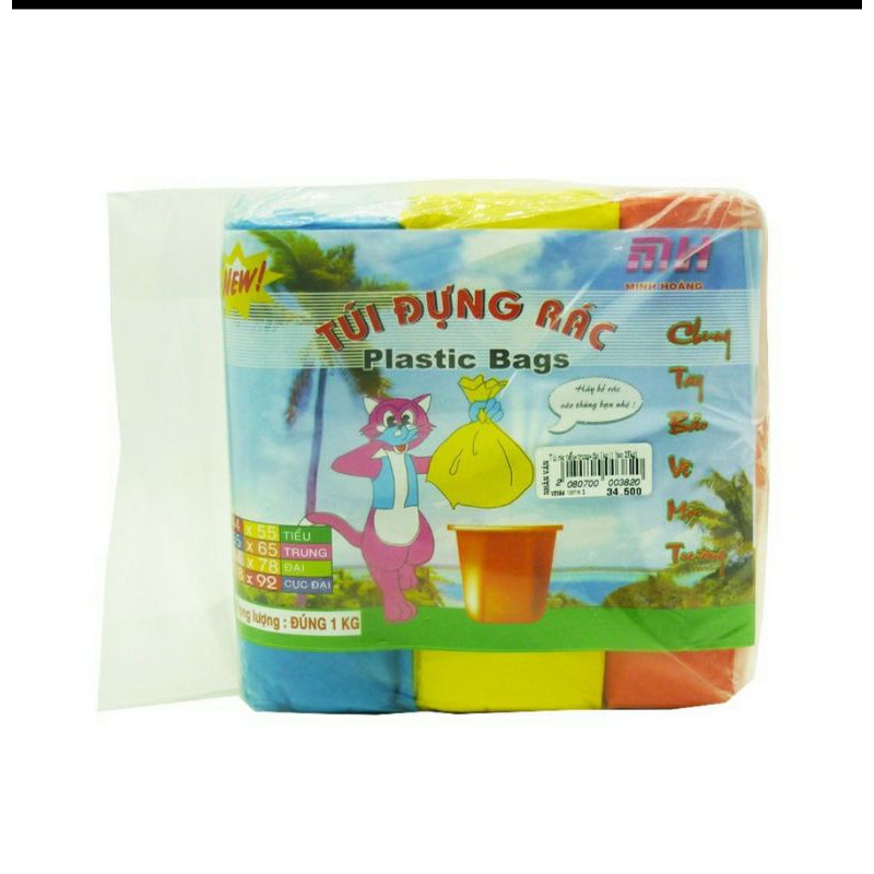 Lốc 3 cuộn túi rác tự hủy màu/đen 1 ký(Bao đựng rác màu, đen)/ Rác cuộn