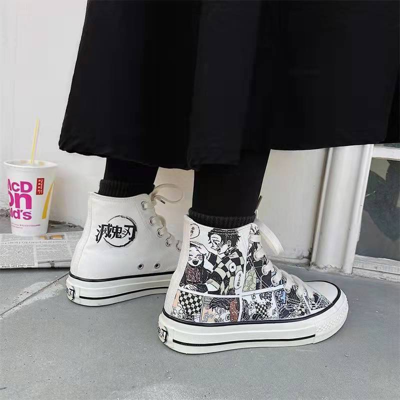 Giày thể thao canvas thoáng khí in họa tiết graffiti anime phong cách Hàn Quốc