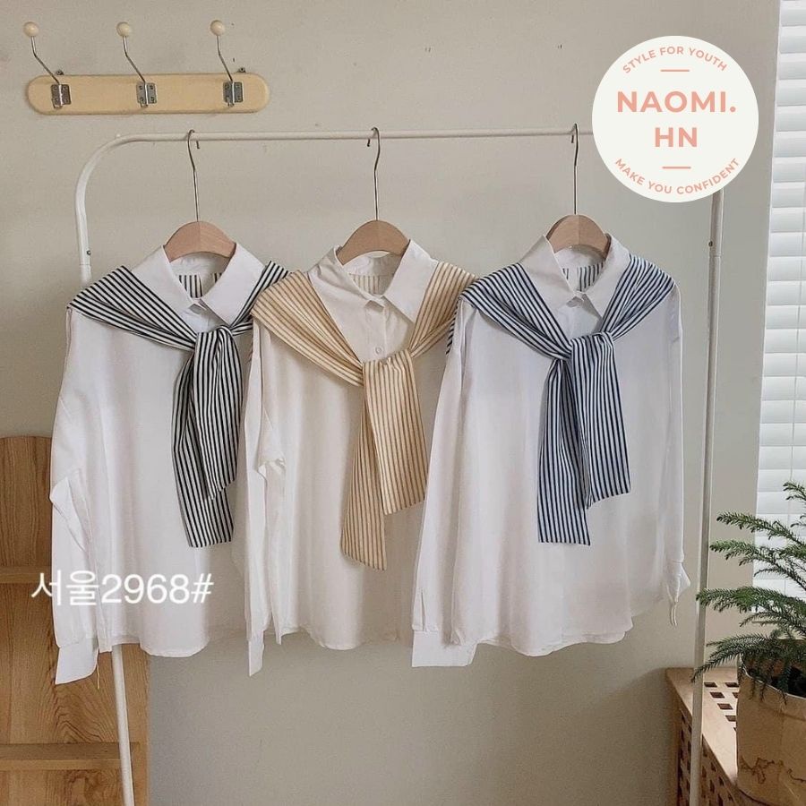 Áo sơ mi nữ dài tay form rộng cổ quàng khăn may liền oversize. Sơ mi nữ kiểu cổ thủy thủ khăn quàng thắt nơ chất lụa