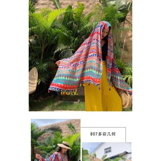 Khăn choàng che nắng in hoa văn thổ cẩm size 90x180cm