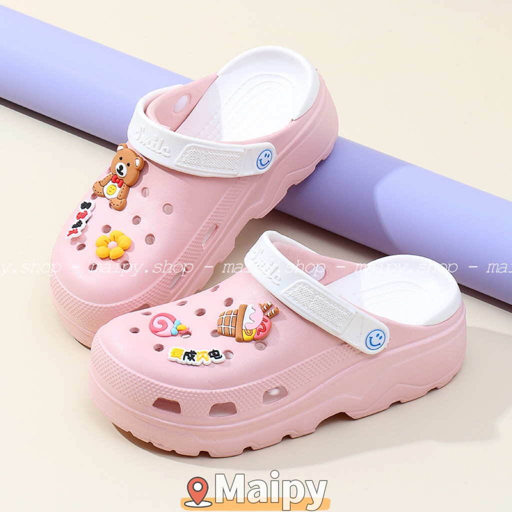 Sục y tá đế dày, Dép cross siêu nhẹ chống trượt, đi mưa, chống trơn tặng kèm Jibbitz - Maipy