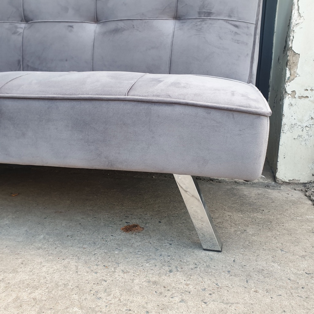 Sofa Bed Vải Nhung Màu Xám Lông Chuột Siêu Mền Mịn - Sofa Giường Nằm Chân Mạ Crom