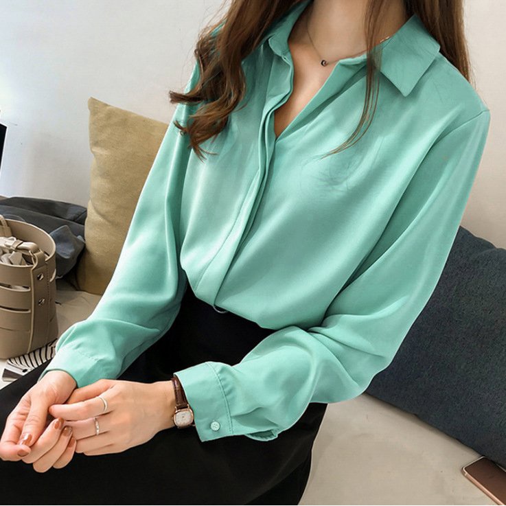 SHOPPRO - ÁO TRẮNG CÔNG SỞ NỮ TAY DÀI - ÁO LỤA NỮ CỔ CHỮ V PHỐI PHỤ KIỆN OVAN 3099 3084 3119