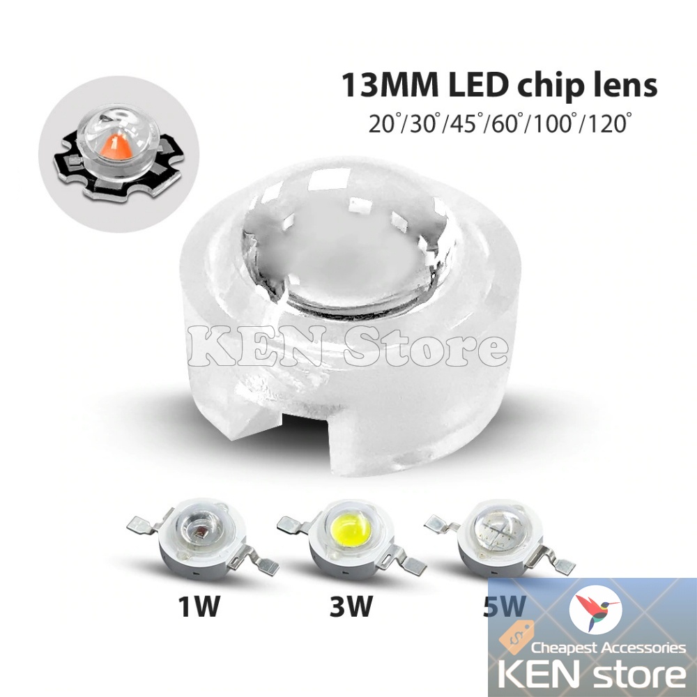 Bộ 5 chóa đèn, thấu kính 13mm cho chip led luxeon 1W 3W 5W
