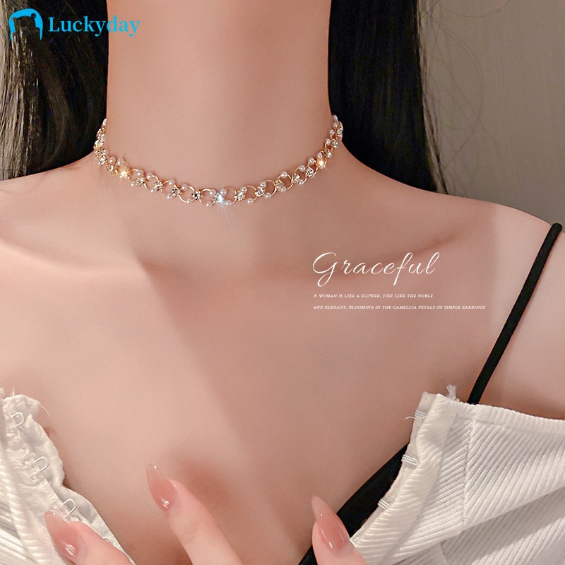 Vòng cổ choker đính hạt ngọc trai nhân tạo thời trang