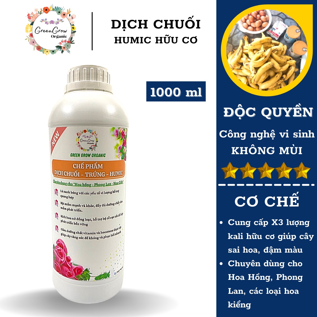 Dịch chuối trứng ủ HUMIC lên men Green Grow Organic phân bón hữu cơ kích rễ kích hoa cho hoa hồng và phong lan MS116