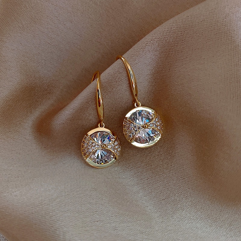 Bông Tai Mạ Bạc 925 Hình Tròn Đính Đá Zircon / Khuyên tai