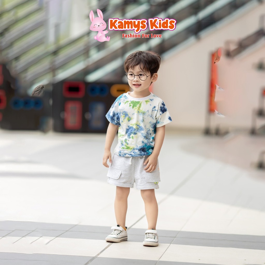 Set áo cộc tay quần đùi trẻ em KAMYS KIDS loang màu lạ mắt cho bé trai và bé gái từ 9-23kg