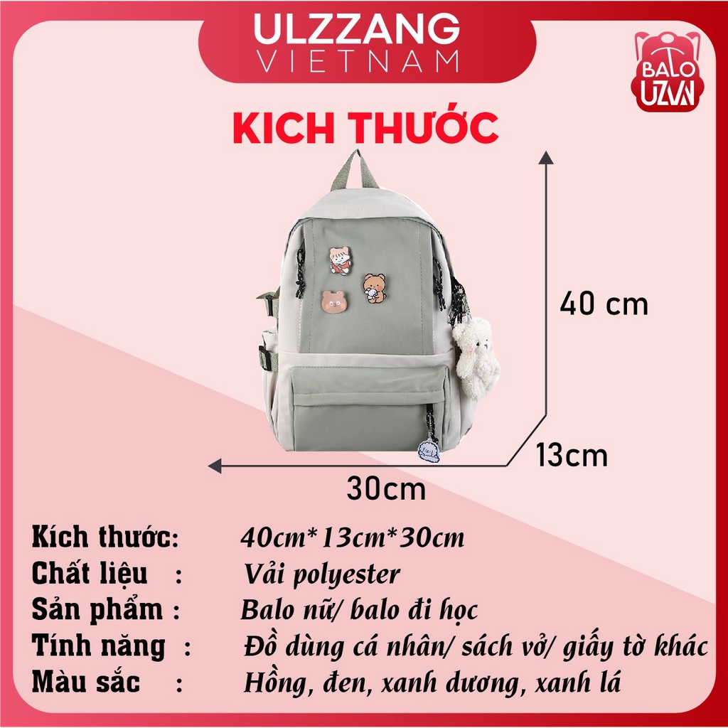 Balo nữ đi học phong cách Ulzzang Hàn Quốc với chất liệu chống nước phối màu dễ thương