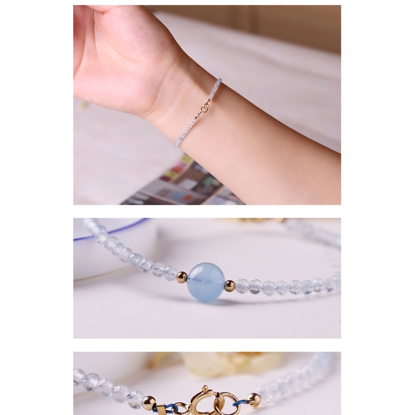 Vòng Tay Chuỗi Hạt Màu Xanh Dương Nhạt Đơn Giản Cho Nữ