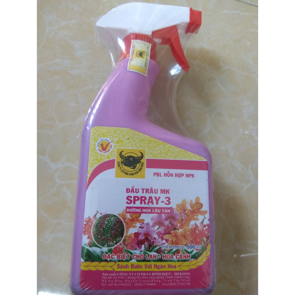 Combo 3 loại đầu trâu spray 1 nảy chồi ra lá, spray 2 kích thích ra hoa, spray 3 dưỡng hoa lâu tàn - 500 ml/chai