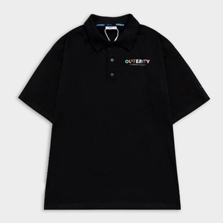  Áo polo Outerity Signature  Đen áo thun có cổ ngắn tay form rộng unisex cho nam nữ 