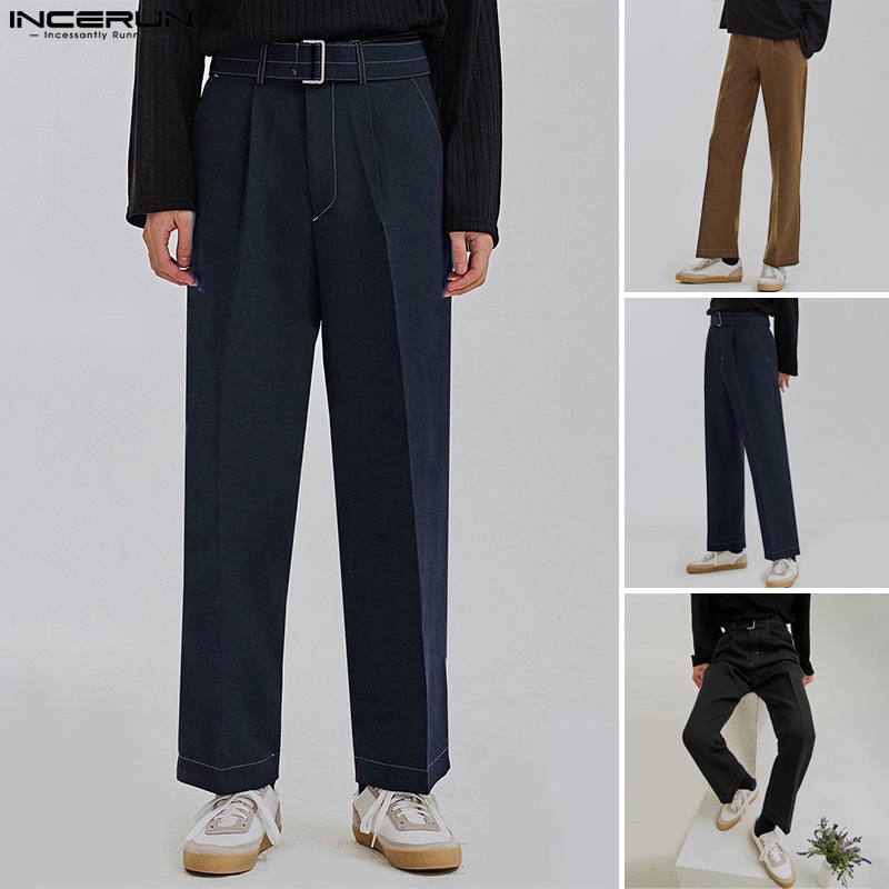 Quần dài Incerun cạp cao ống rộng có túi hộp cá tính cho nam